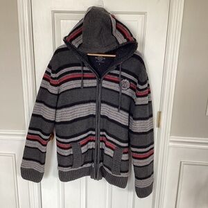 Buffalo David Bitton Men's Xl Sherpa Lined Zip Sweater Black/Grey/Red